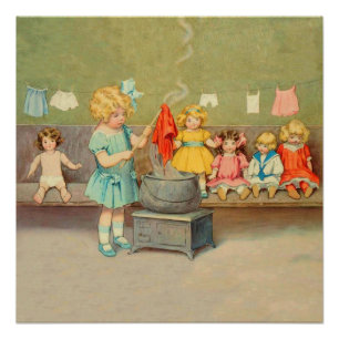 Dolly Wäsche Girl Vintag Playing Puppen Niedlich Poster