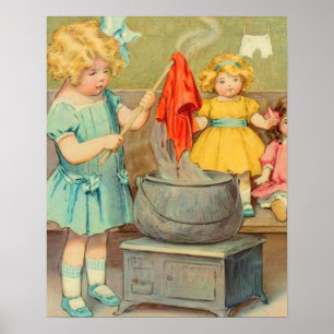 Dolly Wäsche Girl Vintag Playing Puppen Niedlich Poster