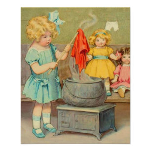 Dolly Wäsche Girl Vintag Playing Puppen Niedlich Poster