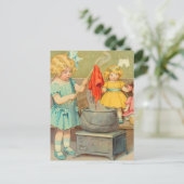 Dolly Wäsche Girl Vintag Playing Puppen Niedlich Postkarte (Stehend Vorderseite)