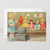 Dolly Wäsche Girl Vintag Playing Puppen Niedlich Postkarte (Vorne/Hinten)