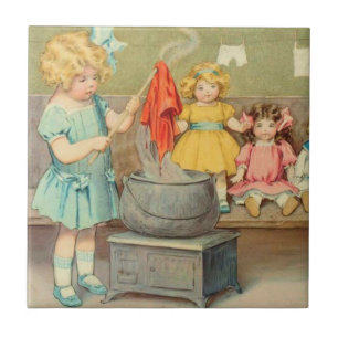 Dolly Waschmädchen Vintage Spielpuppen Süß Fliese