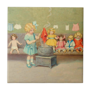 Dolly Waschmädchen Vintage Spielpuppen Süß Fliese