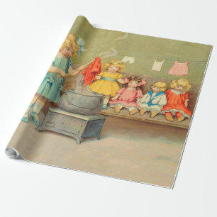 Dolly Waschmädchen Vintage Spielpuppen Süß Geschenkpapier