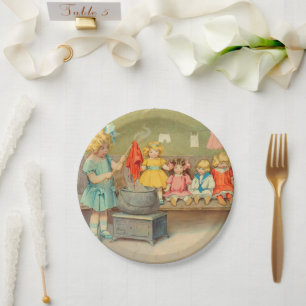 Dolly Waschmädchen Vintage Spielpuppen Süß Pappteller