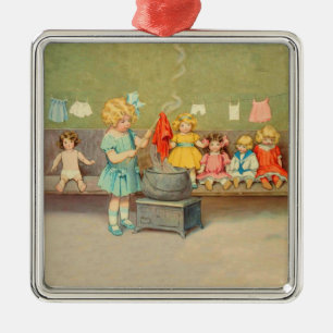 Dolly Waschmädchen Vintage Spielpuppen Süß Silbernes Ornament