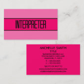 Dolmetscher Baby and Hot Pink Business Card Visitenkarte (Vorne/Hinten)