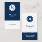 Dolmetscher Blue White Lace Monogram Visitenkarte (Vorne/Hinten)