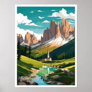 Dolomiten Alpen Italien Reise Vintage-Illustration Poster