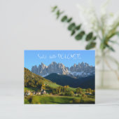 Dolomiten Dorf Herbst 'saluti' Postkarte (Stehend Vorderseite)