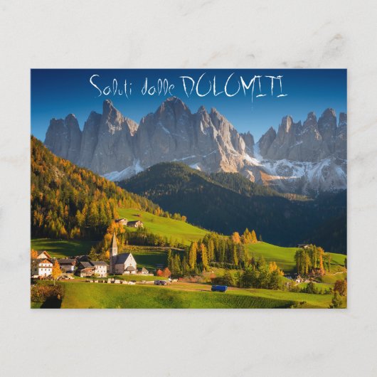 Dolomiten Dorf im Herbst italienisch Postkarte (Vorderseite)
