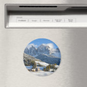 Dolomiten Dorf im Winter runder Magnet (In Situ (Geschirrspüler))