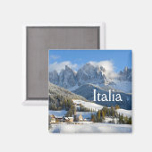 Dolomiten Dorf im Winter Textrahmen Magnet (Vorderseite/Rückseite)