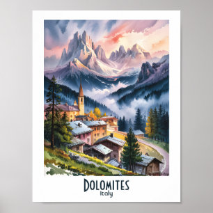 Dolomiten Italien Alpen Berglandschaft Aquarell Poster