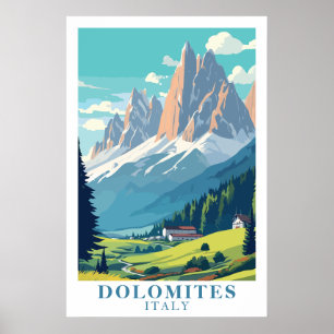 Dolomiten Italien Retro-Reise Berg Alpen Kunst Poster