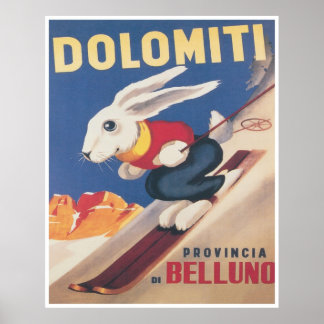 Dolomiten Italien Ski Bunny Vintage Skifahren Poster