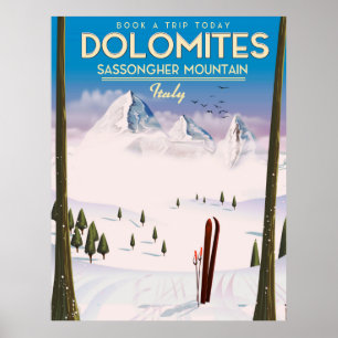 Dolomiten Sassongher Berg Italien Reiseplakat Poster