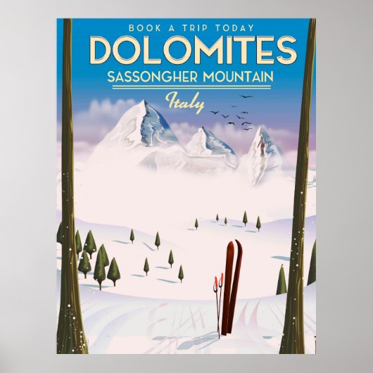 Dolomiten Sassongher Berg Italien Reiseplakat Poster (Vorne)