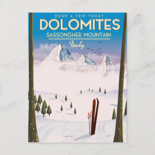 Dolomiten Sassongher Berg Italien Reiseplakat Postkarte