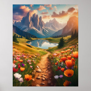 Dolomiten See Vintage Reise Poster