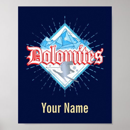 Dolomiten Südtirol Retro Skier Vintager Ski Poster (Vorne)