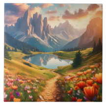 Dolomiten Vintag-Style Reiseplakat mit See