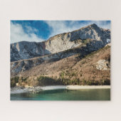 Dolomitengebirge und Molvenosee mit blauem Himmel Puzzle (Horizontal)