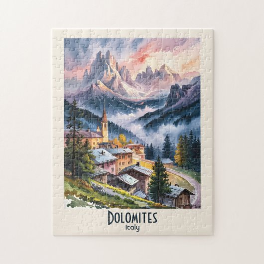 Dolomites Italy Alps Mountain Landscape Watercolor Puzzle (Vertikal)