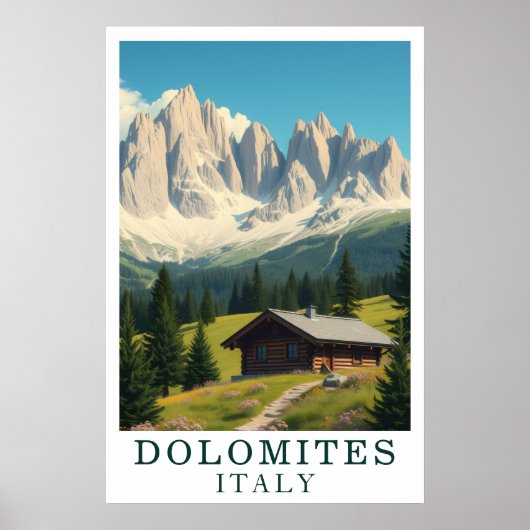 Dolomites Italy Mountain Alpine Cabin Art Poster (Vorne)