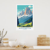 Dolomites Italy Retro Travel Mountain Alpine Art Poster (Küche)
