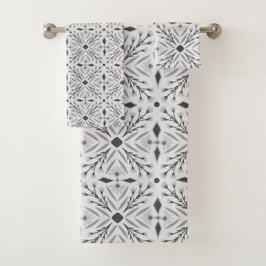 Dolores Botanical Tile Pattern Grau Badhandtuch Set (Insitu)