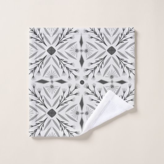 Dolores Botanical Tile Pattern Grau Badhandtuch Set (Waschlappen)