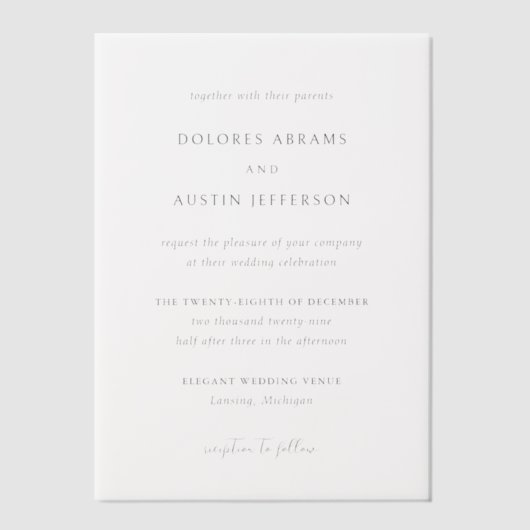 Dolores Classic Elegante Wedding Pergament Einladungen (Vorderseite)