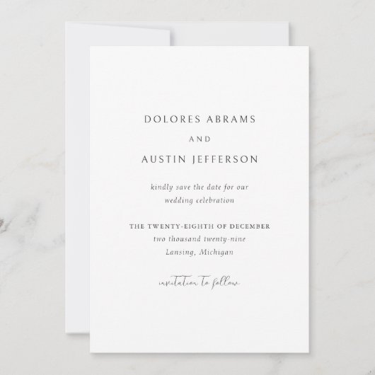 Dolores Classic Elegante Wedding Save The Date (Vorderseite)