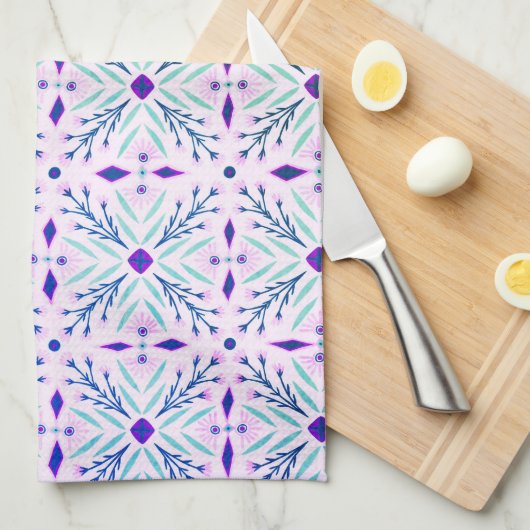 Dolores Tiles Muster Lila rosa Minze Geschirrtuch (Viertel Falte)