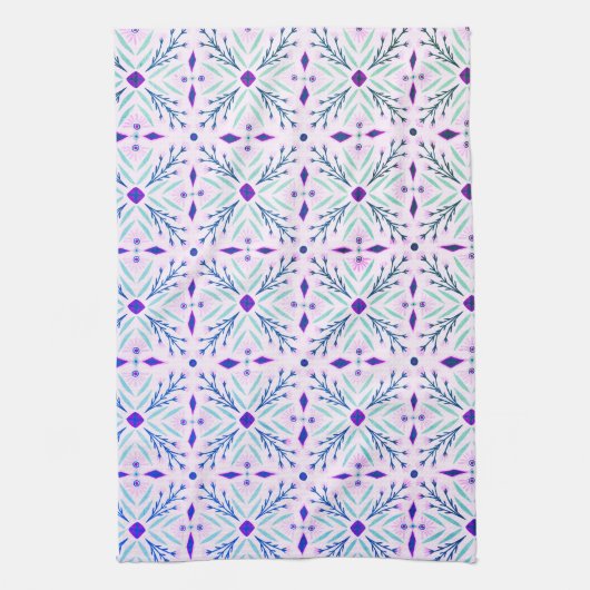 Dolores Tiles Muster Lila rosa Minze Geschirrtuch (Vertikal)