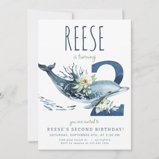 Dolphin 2. Geburtstag Einladung (Vorderseite)