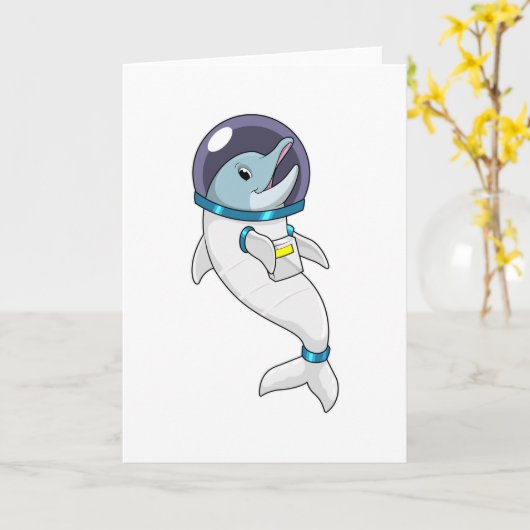 Dolphin als Astronaut in Kostüm Karte (Gelbe Blume)