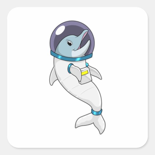 Dolphin als Astronaut in Kostüm Quadratischer Aufkleber (Vorderseite)