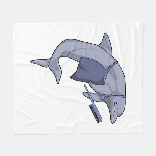 Dolphin als Friseur mit Kamm Fleecedecke (Vorderseite (Horizontal))