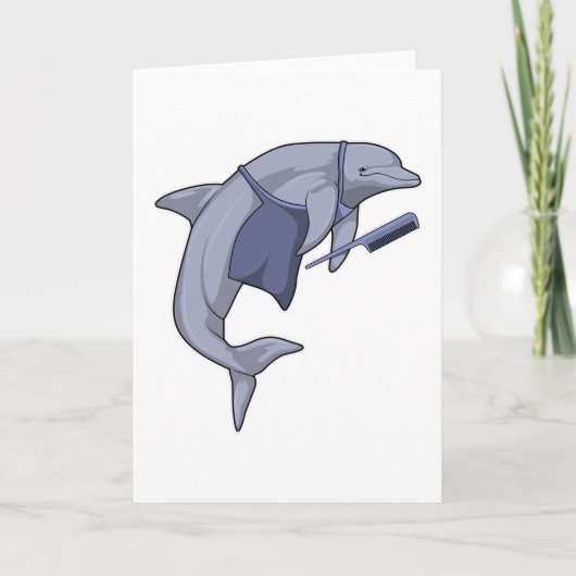 Dolphin als Friseur mit Kamm Karte (Vorderseite)
