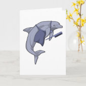 Dolphin als Friseur mit Kamm Karte (Gelbe Blume)