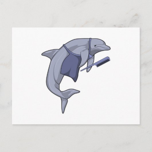 Dolphin als Friseur mit Kamm Postkarte (Vorderseite)