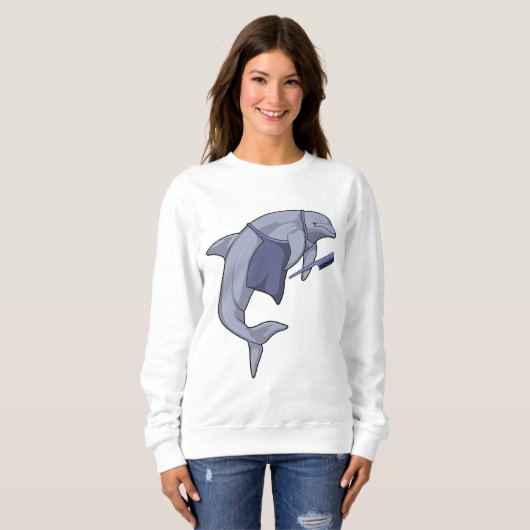 Dolphin als Friseur mit Kamm Sweatshirt (Vorne ganz)
