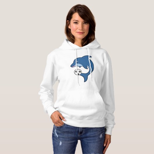 Dolphin als Fußballspieler mit Fußball Hoodie (Vorne ganz)