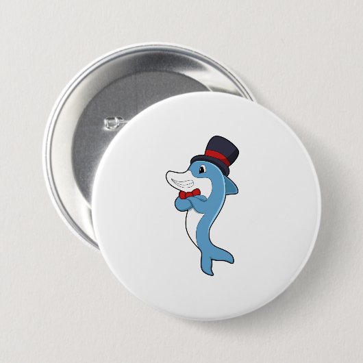 Dolphin als Gentleman mit Hat Button (Vorne & Hinten)