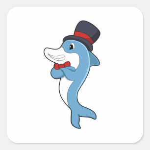 Dolphin als Gentleman mit Hat Quadratischer Aufkleber