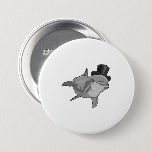 Dolphin als Gentleman mit Top Hut Button (Vorne & Hinten)
