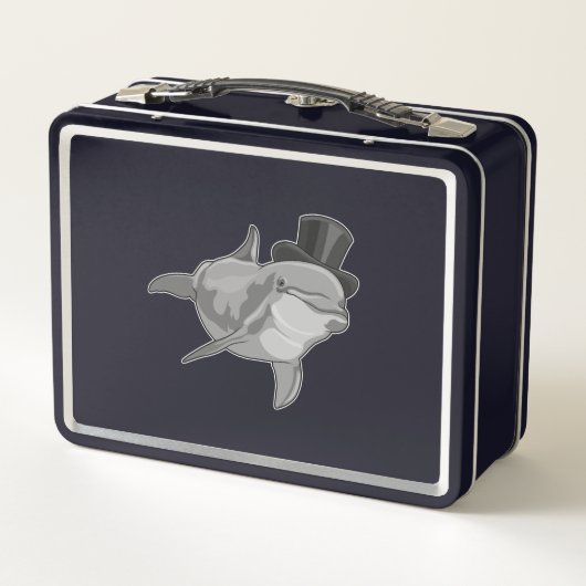 Dolphin als Gentleman mit Top Hut Metall Brotdose (Rückseite)