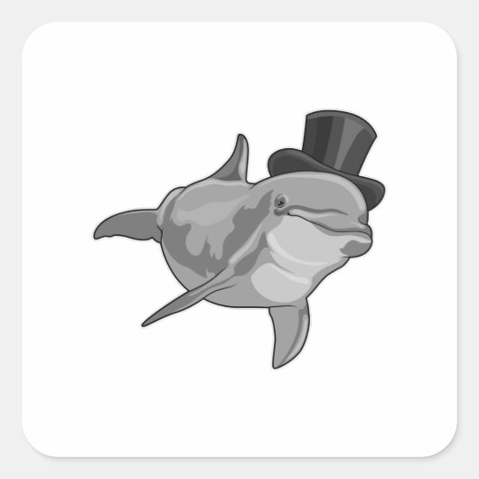 Dolphin als Gentleman mit Top Hut Quadratischer Aufkleber (Vorderseite)